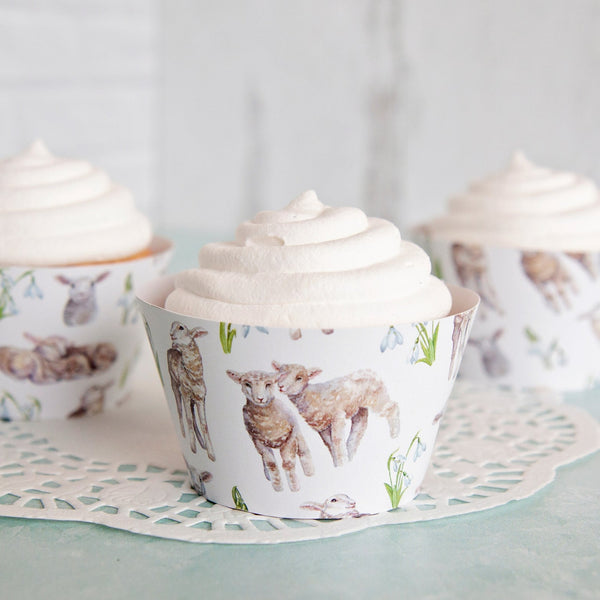 Easter Cupcake Wrapper - Lambs and Snowdrops - Greengate Images