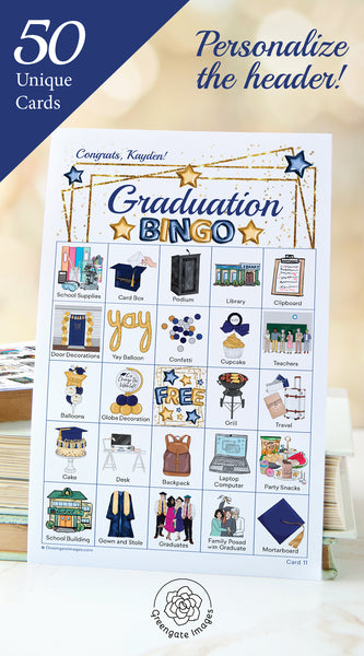 Graduation Bingo - Navy and Gold - Greengate Images