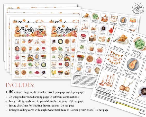 Thanksgiving Bingo - Watercolor - Greengate Images