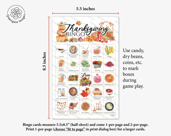 Thanksgiving Bingo - Watercolor - Greengate Images