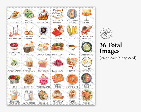 Thanksgiving Bingo - Watercolor - Greengate Images