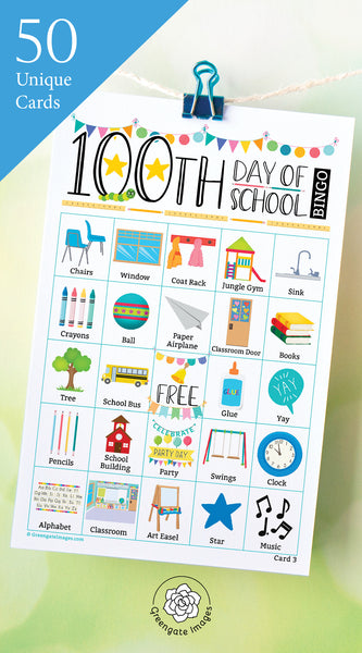 100th Day of School Bingo - Color - Greengate Images