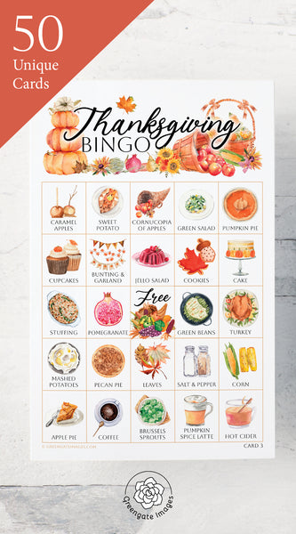 Thanksgiving Bingo - Watercolor - Greengate Images