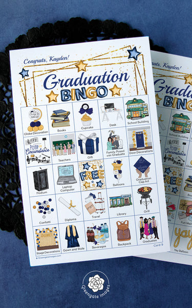 Graduation Bingo - Navy and Gold - Greengate Images