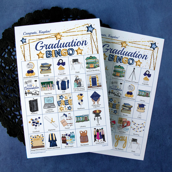Graduation Bingo - Navy and Gold - Greengate Images