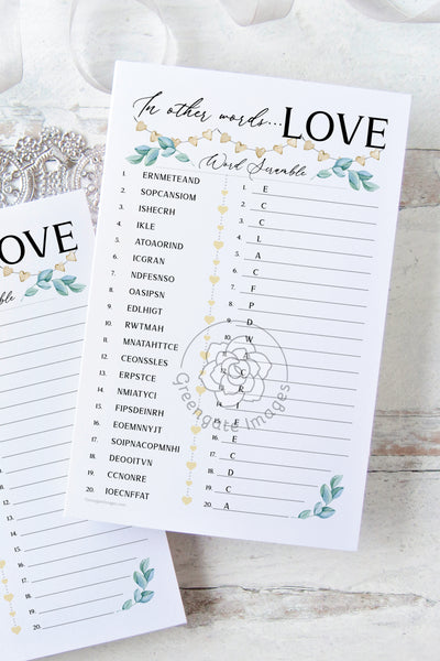 Love Word Scramble - Greengate Images