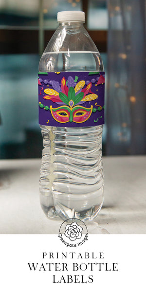 Mardi Gras Water Bottle Label - Greengate Images