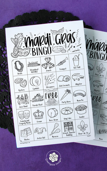 Black & White Mardi Gras Bingo Cards - Greengate Images