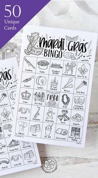 Black & White Mardi Gras Bingo Cards - Greengate Images