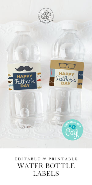 Mustache and Glasses Water Bottle Label - Masculine/Father's Day