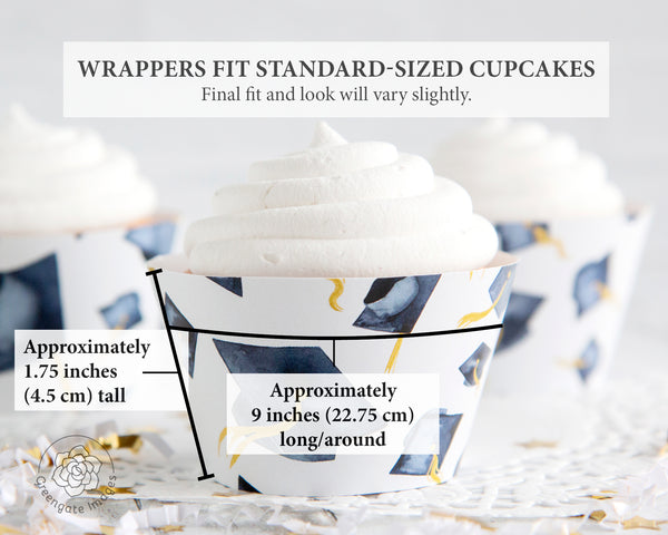 Navy Blue Graduation Cupcake Wrapper - Flying Caps - Greengate Images