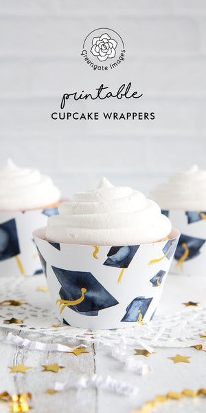Navy Blue Graduation Cupcake Wrapper - Flying Caps - Greengate Images