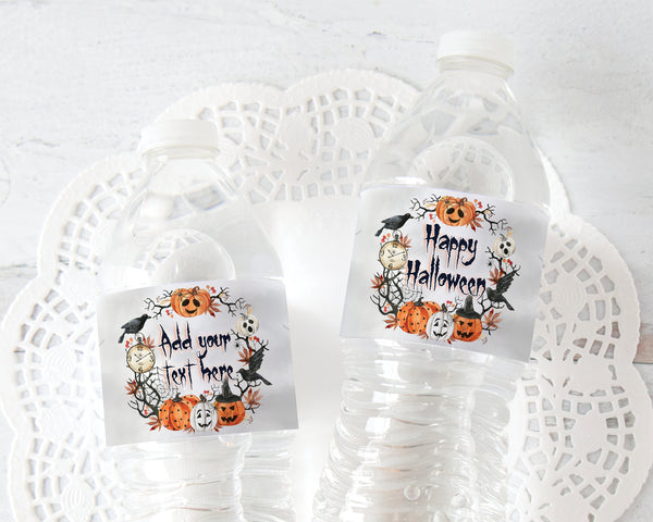 Crow and Jack-o-Lantern Water Bottle Labels - Greengate Images