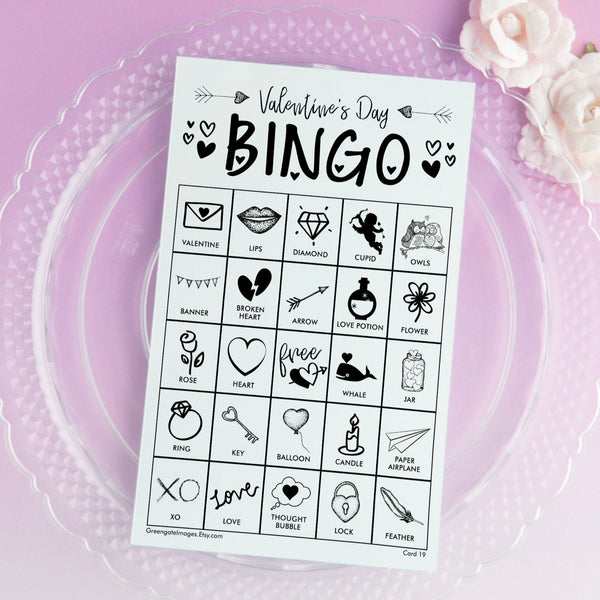 Valentine's Day Bingo - Black and White - Greengate Images
