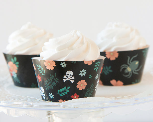 Floral Skull Halloween Cupcake Wrappers - Greengate Images