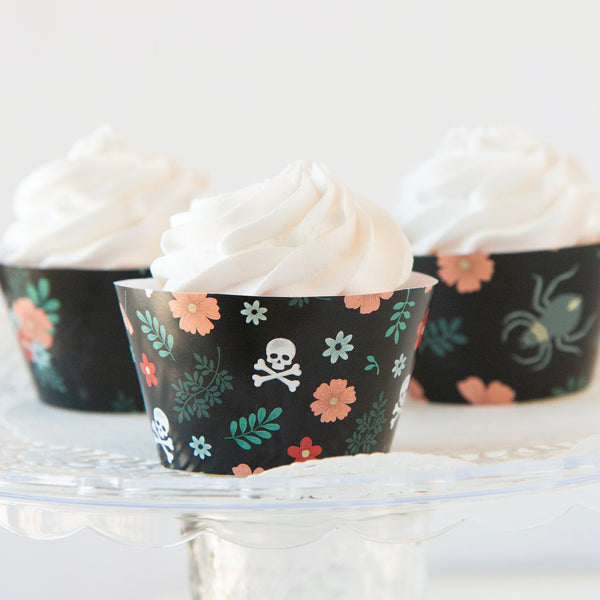 Floral Skull Halloween Cupcake Wrappers - Greengate Images