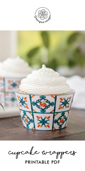 Oranges and Teal Tile Cupcake Wrapper Duo - Greengate Images
