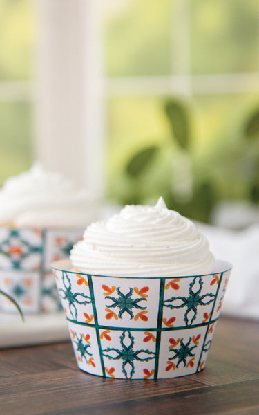 Oranges and Teal Tile Cupcake Wrapper Duo - Greengate Images