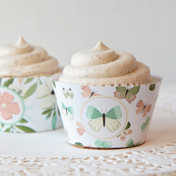 Spring Cupcake Wrappers - Pastel Floral + Butterfly - Greengate Images