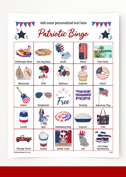 Patriotic Bingo - Personalize the Header - Greengate Images