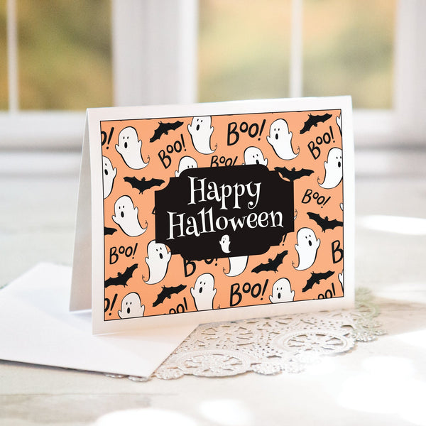 Peach Ghost Halloween A2 Card - Greengate Images