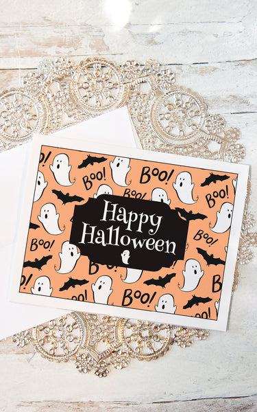 Peach Ghost Halloween A2 Card - Greengate Images
