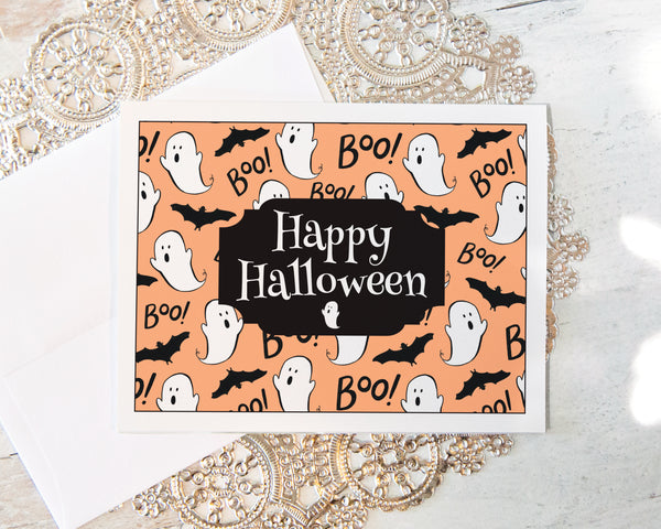 Peach Ghost Halloween A2 Card - Greengate Images
