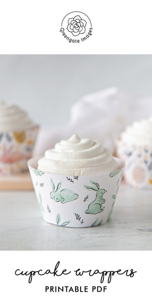 Teal & Pink Bunny/Floral Cupcake Wrapper Duo - Greengate Images