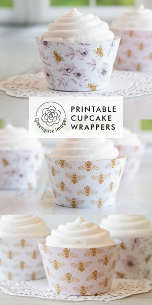 Honey Bee Cupcake Wrappers - Blush Pink and Gold - Greengate Images