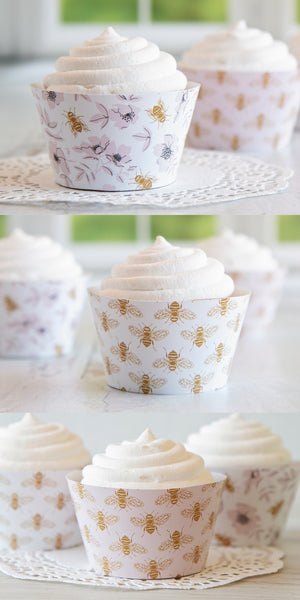 Honey Bee Cupcake Wrappers - Blush Pink and Gold - Greengate Images