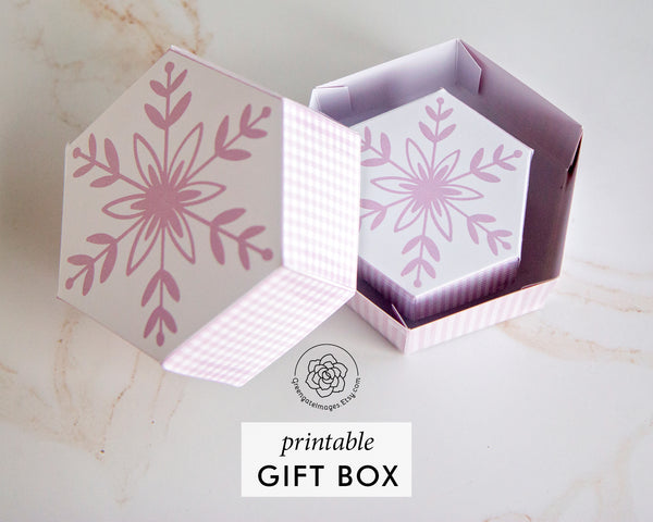 Hexagon Gift Box - Pink Snowflake - Greengate Images