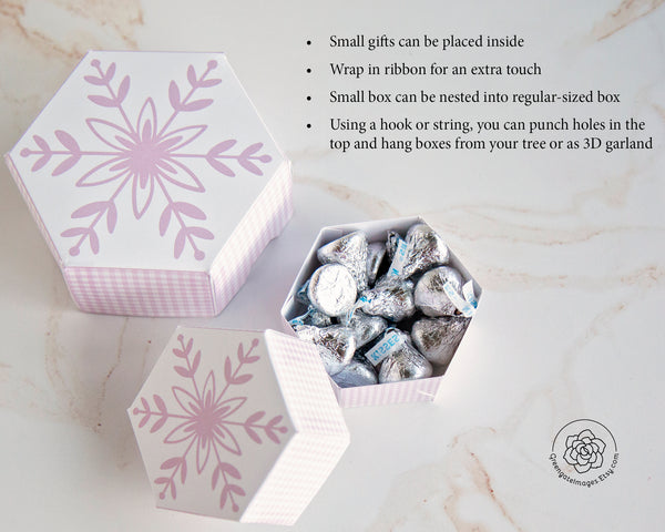 Hexagon Gift Box - Pink Snowflake - Greengate Images