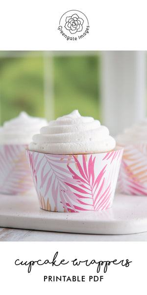 Palm Fronds Cupcake Wrapper - Pink, Peach, & Yellow - Greengate Images