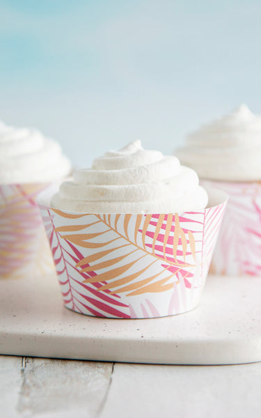 Palm Fronds Cupcake Wrapper - Pink, Peach, & Yellow - Greengate Images
