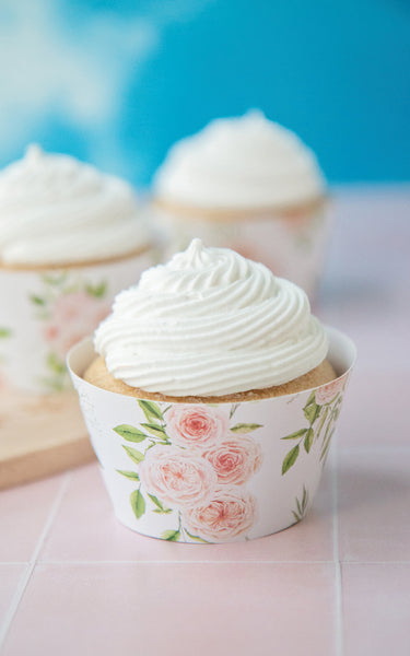 Peachy Pink Roses Cupcake Wrappers - Greengate Images