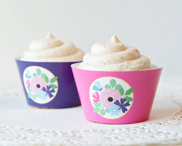 Floral Cupcake Wrappers - Pink and Purple - Greengate Images