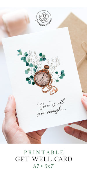 Get Well Now Card - Pocketwatch and Greenery - Greengate Images