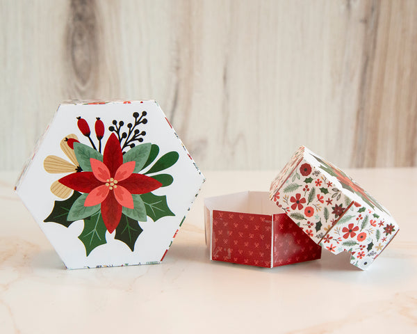 Hexagon Gift Box - Red Poinsettia - Greengate Images