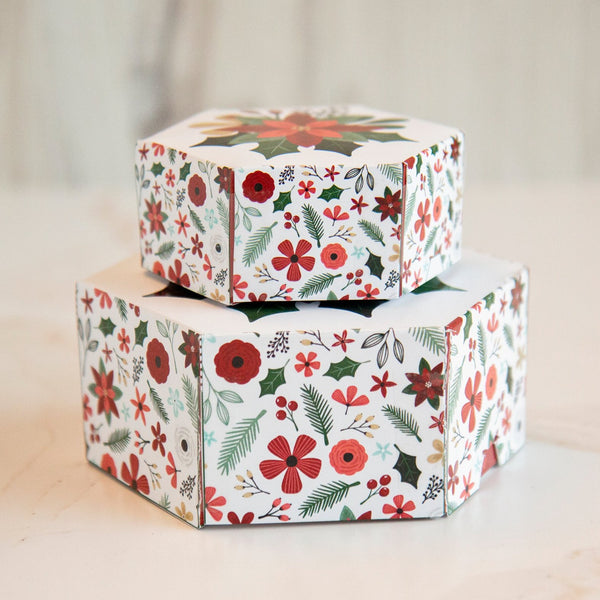 Hexagon Gift Box - Red Poinsettia - Greengate Images