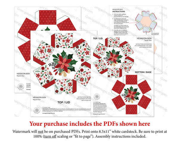 Hexagon Gift Box - Red Poinsettia - Greengate Images