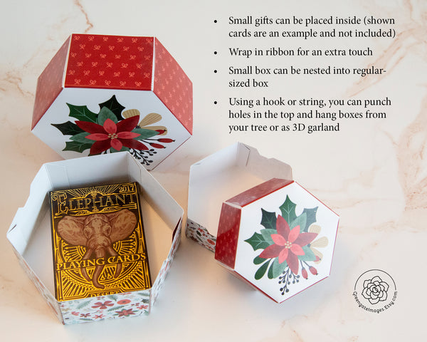 Hexagon Gift Box - Red Poinsettia - Greengate Images