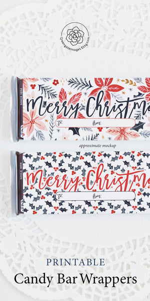 Christmas Candy Bar Wrapper Duo - Poinsettias and Holly - Greengate Images