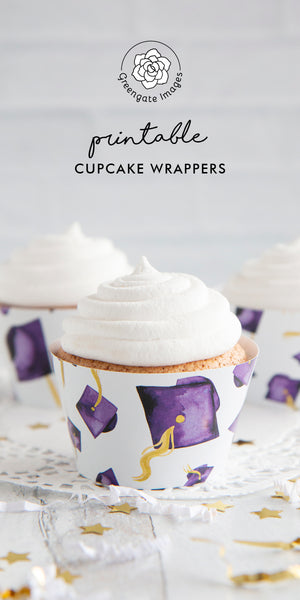 Purple Graduation Cupcake Wrapper - Flying Caps - Greengate Images