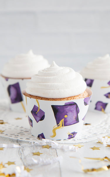 Purple Graduation Cupcake Wrapper - Flying Caps - Greengate Images
