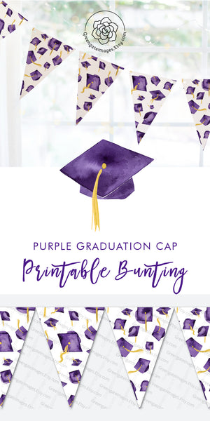 Purple Graduation Bunting - Flying Caps - Greengate Images