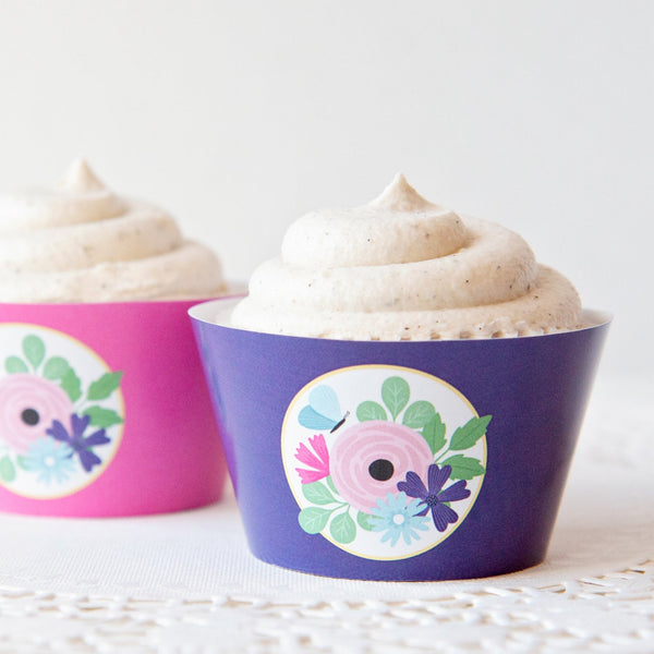 Floral Cupcake Wrappers - Pink and Purple - Greengate Images