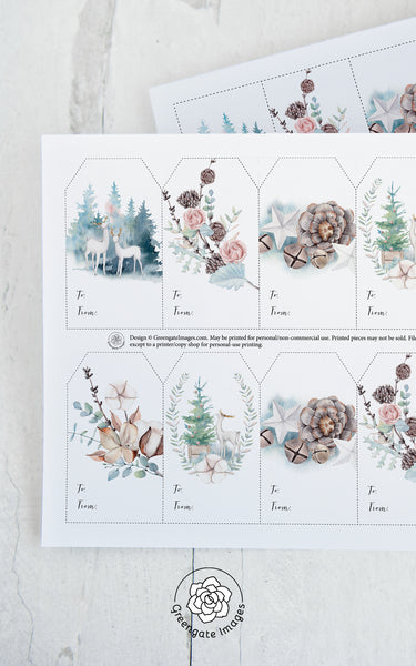 Christmas Gift Tag Set - Pastel Winter (5 styles) - Greengate Images