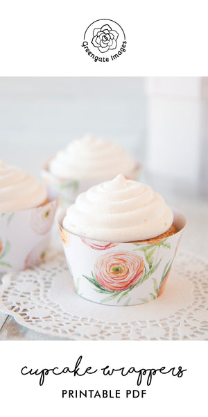 Peach Ranunculus Cupcake Wrappers - Greengate Images