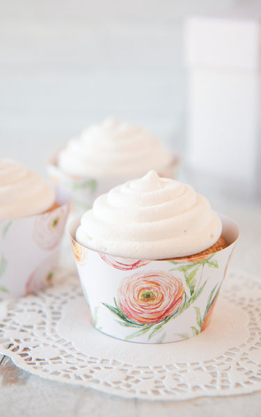 Peach Ranunculus Cupcake Wrappers - Greengate Images