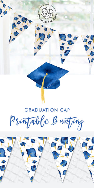 Royal Blue Graduation Bunting - Flying Caps - Greengate Images